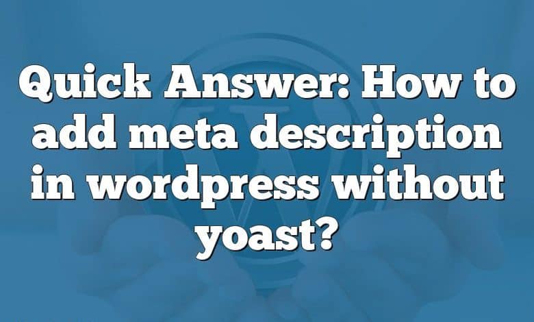 Quick Answer: How to add meta description in wordpress without yoast?